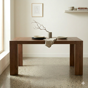Modern Walnut Color <b>Solid</b> <b>Wood</b> 6-Seater Dining <b>Table</b> Rectangular Dining <b>Table</b> for Large Dining Room & Family Use - Product Image 1