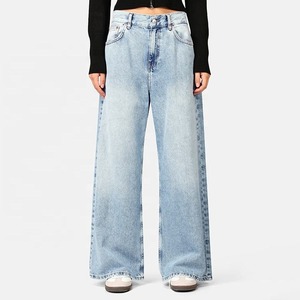 Jeans de Mezclilla de Cintura Alta y Pierna Recta en Azul Claro, de Alta Calidad y Gran Venta, para Mujer, Casuales de Invierno, de Algodón - Product Image 1