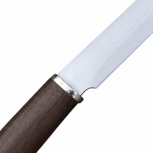 Cuchillo de trinchar de hoja larga plateada con mango de madera marrón oscuro, punta puntiaguda con refuerzo metálico para cortar carne y cocinar - Product Image 6