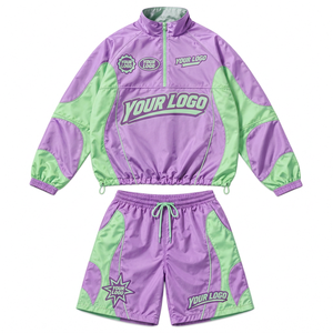 <b>Men's</b> Lightweight Nylon Patchwork Tracksuit Custom <b>Hoodie</b> <b>and</b> <b>Shorts</b> Windbreaker <b>Set</b> for Everyday Casual Street Fashion - Product Image 2