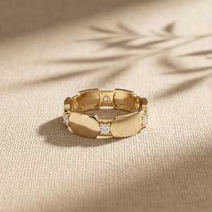 แหวนเพชรทรงกลมแบบโมเดิร์น ดีไซน์วงกว้าง ประดับเพชรแล็บโกรว์ ทองคำแท้ 14K ของขวัญแต่งงานสุดหรูสำหรับงานปาร์ตี้และโอกาสพิเศษ - Product Image 3