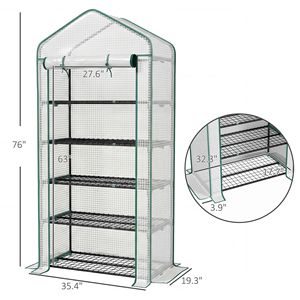 Mini Serra Portatile Bianca da Giardino 193x90x49 cm con Copertura in PE e Porta Avvolgibile con Cerniera, 5 Ripiani - Product Image 3