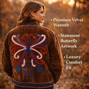 Veste bomber en velours brodée à la main pour femmes, style bohème, col montant, motif papillon - Product Image 4