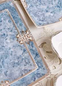 Blue 10-Piece Premium Snack <b>Set</b> | Textured Ceramic <b>Dinnerware</b> Serving <b>Set</b> with 2 Large Platters <b>6</b> Quarter Plates and 2 Dip Bowls - Product Image 5