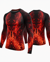 Chemise de protection contre les éruptions cutanées pour hommes, imprimé flamme rouge et noir, manches longues, respirante, séchage rapide, spandex, polyester, vêtements de fitness pour adultes, 4 saisons