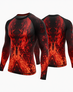 Men Red Black <b>Flame</b> Print Long Sleeve Rash Guard <b>Shirt</b> Quick Dry Spandex Polyester Full Sleeve Top Adult Fitness Wear - Product Image 4