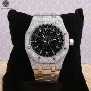 Charm_Jewells Stainless Steel Diamond <b>Watch</b> <b>Black</b> Dial Analog Quartz Luxury Fashion Unisex Folding Clasp 43mm - Product Image 5