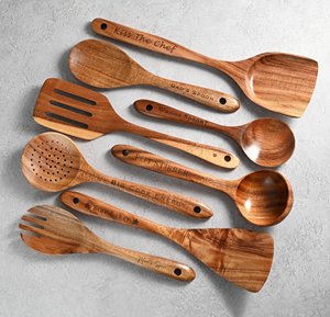 Juego de cucharas y espátulas de madera pulidas a mano con mango largo, utensilios de cocina para freír, soplar y remover, a precios muy competitivos. - Product Image 6