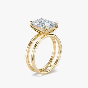 Anillo de compromiso de doble banda con diamante cultivado en laboratorio de corte esmeralda de 4.50 quilates en oro amarillo de 14 quilates para mujer - Product Image 2