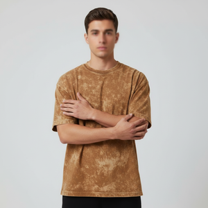 เสื้อยืดแฟชั่นลำลองผู้ชาย แขนสั้นทรงโอเวอร์ไซส์ ผ้าฝ้าย 100% สไตล์วินเทจฟอกสี - Product Image 4