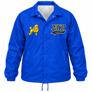 Veste Coach Femme Bleu Cobalt à Manches Longues avec Boutons Pression, Coupe-Vent Léger Brodé de Lettres Jaunes, Idéale pour l'Extérieur et les Loisirs - Product Image 3