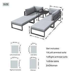 Juego de Muebles de Jardín de Aluminio de 5 Piezas con Dos Cojines Grises, Incluye Sofá y Otomanas - Product Image 3