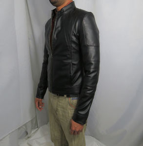 Chaqueta de Motociclista de Cuero Negra para Hombre, Estilo Moderno, Corte Ajustado, Cuello Alto, Chaqueta de Motero, Piel de Cordero Genuina/PU, Logotipo Personalizado OEM - Product Image 4