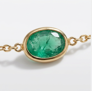 Natural Green Emerald Bezel Station <b>Bracelet</b> in Solid 18K Yellow Gold Round <b>Gemstone</b> Link Chain with Adjustable Clasp - Product Image 5