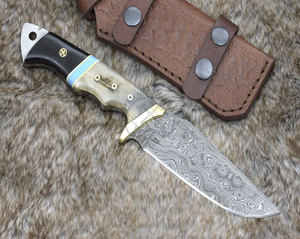 Couteau de chasse Bowie en acier Damas 1095 à haute teneur en carbone et alliage 15N20 de 10 pouces - Lame fixe, ambidextre, forgé à la main, couteau de survie et de camping - Product Image 4