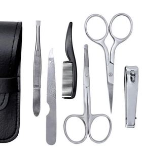 Kit de toilettage professionnel 6 pièces en acier inoxydable pour homme – Ciseaux, pinces, peigne, lime à ongles pour moustache et barbe - Product Image 1