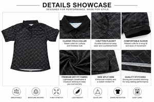 Men's <b>Black</b> Geometric Print Short Sleeve Golf <b>Polo</b> Shirt Knitted Polyester Quick Dry Casual <b>Top</b> with Button Closure Athletic - Product Image 6