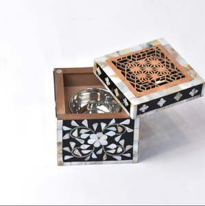 <b>Electric</b> Middle Eastern Traditional Mother Pearl Inlay Incense <b>Bakhoor</b> <b>Burner</b> India Scented Wood Charcoal Holder for Religious - Product Image 5