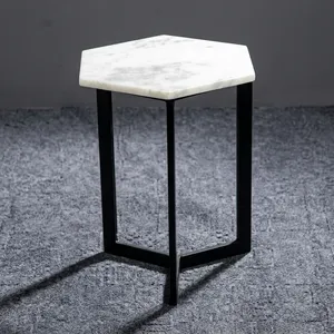 Modern Hexagonal <b>Marble</b> Top <b>Side</b> <b>Table</b> with Black Metal Frame Minimalist Living Room Furniture Decorative Accent <b>Table</b> - Product Image 4