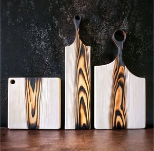 Wooden Cutting Board Charred <b>Kitchen</b> Chopping Block Rectangular Serving Board with Handle for Meat Cheese Vegetables - Product Image 1