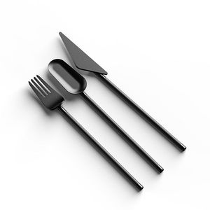 Juego de Cubiertos de Metal con Acabado Negro Mate, Cuchillo, Tenedor y Cuchara, Juego de Cubiertos Minimalistas para Acampar, 3 Piezas - Product Image 1