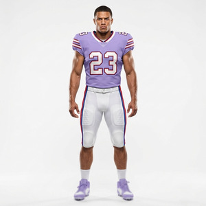Ensemble de maillots et pantalons de football américain personnalisés en gros pour hommes - Haut à manches courtes respirant et anti-humidité en mélange polyester/coton - Product Image 6