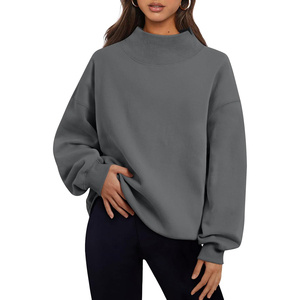 2026 High Quality Women's Oversized <b>Stand</b> Collar Printed Sweatshirt Solid Color <b>Drop</b> Shoulder Long Sleeve Knitted Winter - Product Image 2