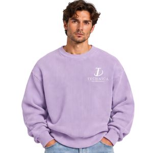 Lavender Purple Mens Oversized Crew Neck <b>Waffle</b> Knit Sweatshirt Long Sleeve Casual Pullover Streetwear Loose Fit Fashion <b>Shirts</b> - Product Image 1