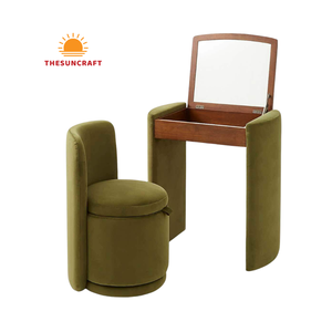 All-in-One Corner <b>Vanity</b> Set for Girls - Modern Oak Wood <b>Makeup</b> Table with Mirror & Chair Bulk Offer - Product Image 1