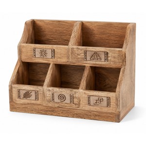 Étagère à épices artisanale en bois de manguier avec étiquettes graphiques - Rangement de cuisine en gros - Product Image 1