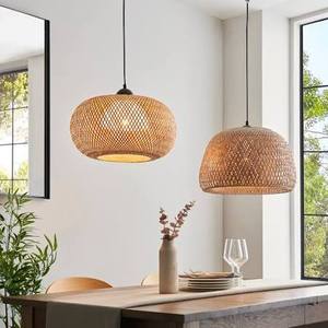 Lampe suspendue halogène en rotin tressé à la main, hauteur réglable, finition noire, style bohème, pour salon, décoration de maison de style côtier - Product Image 2