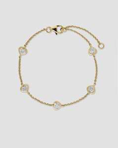 Pulsera de Lujo Minimalista de Cinco Estaciones con Diamantes Tallados en Corazón y Engaste de Bisel, Oro Sólido de 14k y 18k, para Uso Diario Romántico - Product Image 1