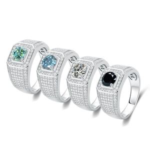 Bague de cocktail géométrique avec diamant rond de laboratoire serti à griffes, plaqué or 14 carats, bague de fiançailles glamour unisexe - Product Image 3