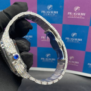 นาฬิกาหรูอัตโนมัติประดับเพชรโมอิสซาไนต์เต็มหน้าปัด ตัวเรือนสี่เหลี่ยม สแตนเลสสตีล แซฟไฟร์ กันน้ำ หน้าปัดสีแดง - Product Image 6