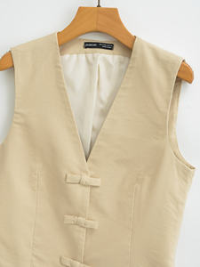 Gilets et vestes décontractées pour femmes, couleur kaki, col en V, boutonnées, respirantes, sans manches, avec poches à rabat – Grande Vente - Product Image 3