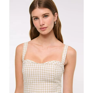 Vestido Mini de Gasa con Estampado de Jengibre para Mujer, Cuello Cuadrado, Largo hasta la Rodilla, con Volantes, Casual, Sexy, Liso, Teñido - Product Image 5