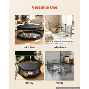24-Inch 8-Panel Dog Playpen with Top <b>Cover</b> Bottom Pad Foldable Heavy Duty Metal Pet <b>Fence</b> - Product Image 6