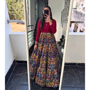 DESIGNER MUSLIN KALAMKARI PRINTED GOWN MAROON - Product Image 1