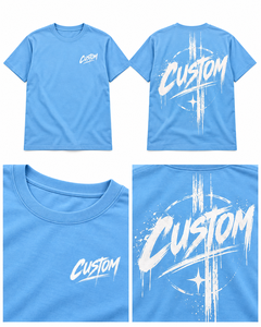 Camiseta Personalizada al por Mayor, 240 GSM, 100% Algodón, Azul Cielo, Corte Regular, Cuello Redondo, Estampado de Grafiti en la Parte Delantera y Trasera, Unisex - Product Image 6