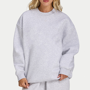 Sweat-shirt décontracté pour femme de haute qualité, col rond, avec revers côtelés personnalisés, couleur unie, pull-over imprimé sur le devant, hiver automne - Product Image 1
