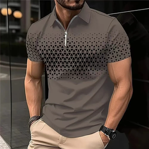Nouveau Polo Décontracté Homme à Motifs Géométriques Imprimé Numérique 3D, Manches Courtes, Fermeture Éclair, Coupe Slim - Product Image 4