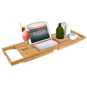 Vassoio da Bagno in Bambù Artigianale Estensibile con Supporto per Tablet e Telefono, Porta Piatti per un'Esperienza di Bagno Confortevole - Product Image 1