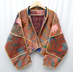 Dernière collection : Veste Kantha en coton imprimé à rayures, broderie indienne Suzani faite à la main, manteau royal pour femme, écologique pour l'extérieur - Product Image 2