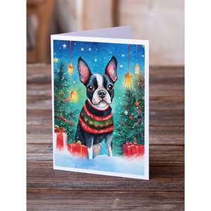 การ์ดอวยพรคริสต์มาส whimsical Boston Terrier พร้อมซองจดหมายขนาด8 A7ขนาด5x7 - Product Image 2