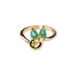 Wholesale 925 Sterling <b>Silver</b> Yellow Gold Plated Natural Pear Green <b>Emerald</b> Two Stone Bypass <b>Ring</b> Memoria Jewels - Product Image 1