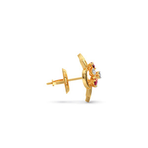 Boucles d'oreilles clous en or avec rubis et diamants floraux - Product Image 3