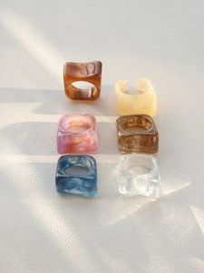 <b>Chunky</b> Square Resin <b>Ring</b> for Women Bold Green waterproof Jewelry Statement Finger <b>Ring</b> Trendy Modern Design Glossy Acrylic Style - Product Image 2