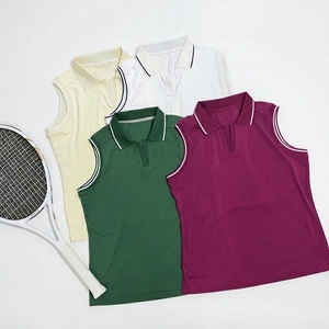Women's Sleeveless Polo Shirt Solid Color Quick Dry Sporty Golf Top Knitted Polyester Polo Collar Button Closure - Product Image 4