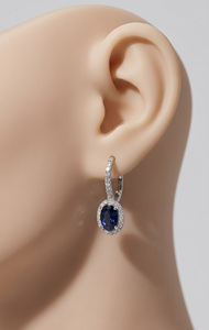 Boucles d'oreilles créoles halo en argent 925 plaqué rhodium avec saphir bleu et moissanite pour femme, bijoux de luxe pour mariage, certifiées 5 GM - Product Image 2