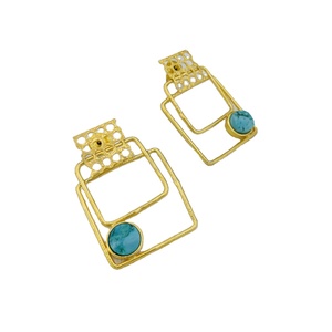 Gold plated Stylish Turquoise Gemstone Earring Big <b>Stud</b> Designer Earring Handmade Design Earrings Turquoise Gemstone - Product Image 4